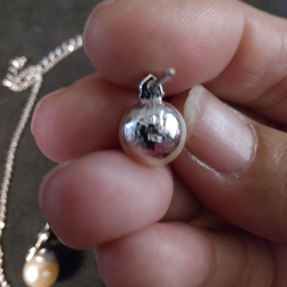 SALE! Nwot sterling silver ATI 925 set necklace/ earrings faux pearl, CZ Stone - Picture 13 of 16